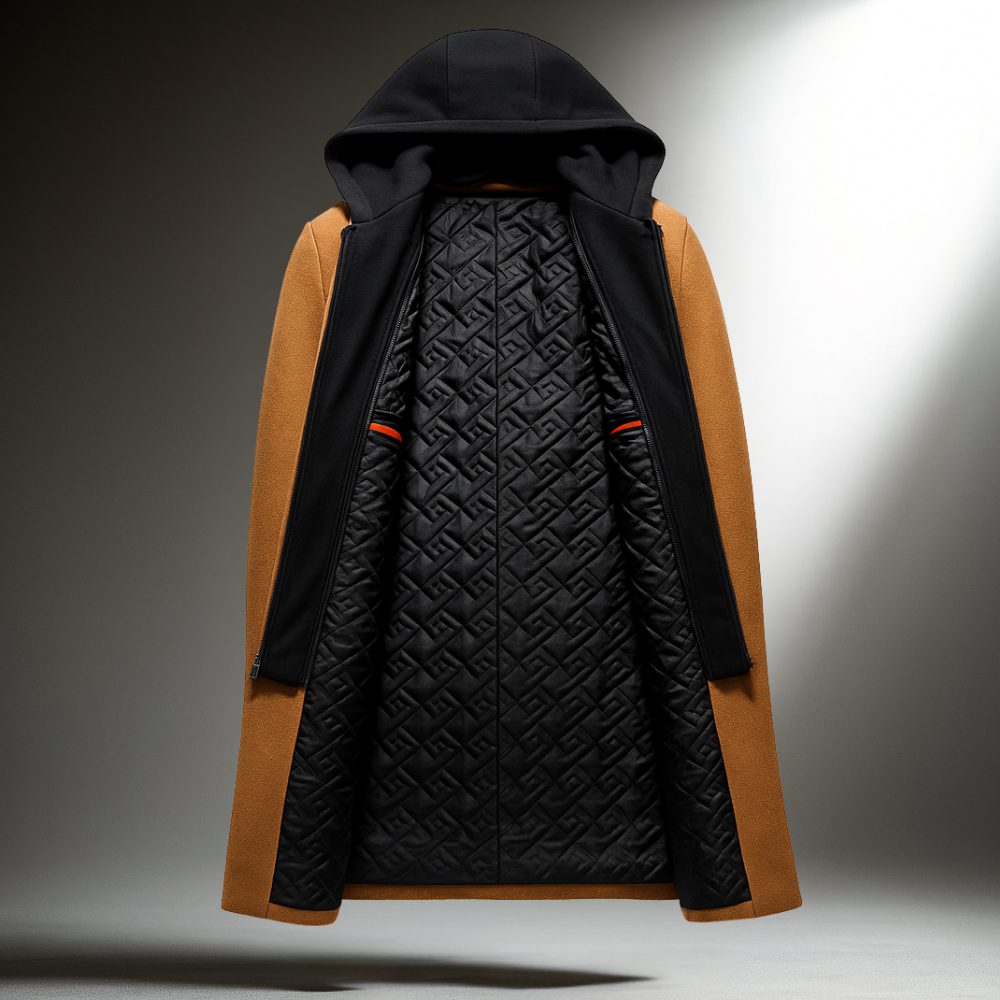 Wool Overcoat with Hood and Full-Zip for Men - View 4