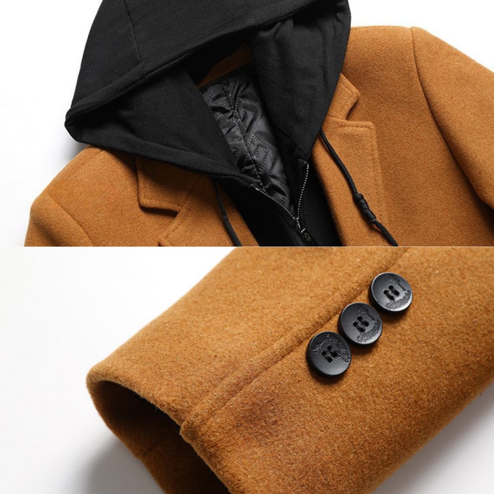Wool Overcoat with Hood and Full-Zip for Men - View 5