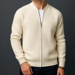 Wool Ribbed Knit Zip-Up Cardigan for Men