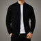 Wool Ribbed Knit Zip-Up Cardigan for Men - Black