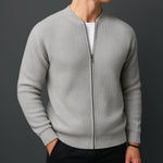 Wool Ribbed Knit Zip-Up Cardigan for Men - Gray