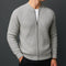 Wool Ribbed Knit Zip-Up Cardigan for Men - Gray