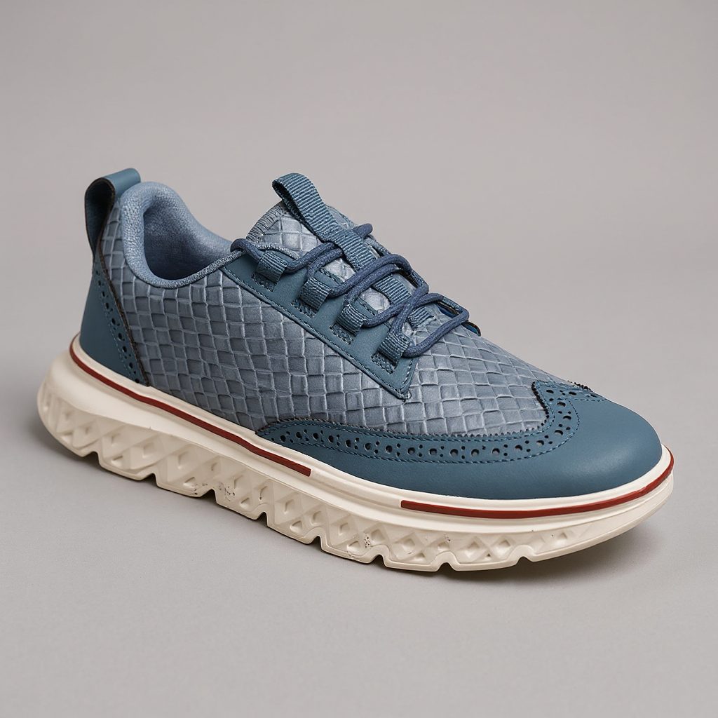 Woven Lace-Up Wingtip Brogue Shoes for Men - Carolina Blue