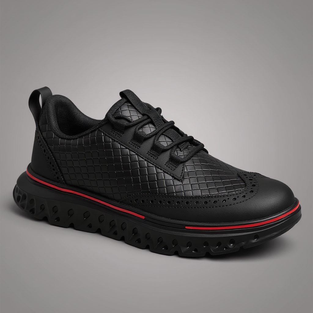 Woven Lace-Up Wingtip Brogue Shoes for Men - Charcoal