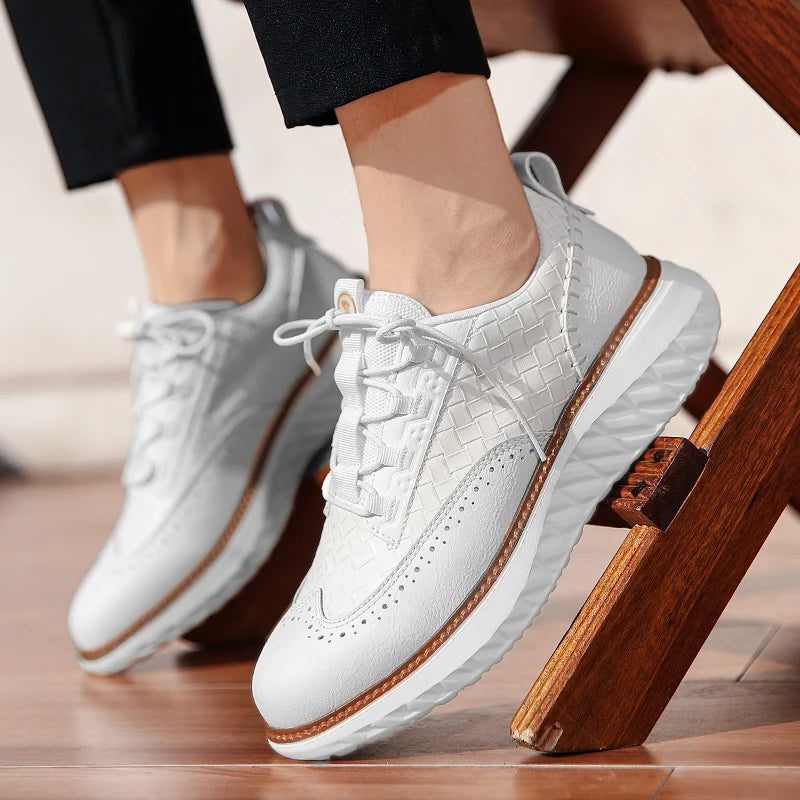 Woven Leather Brogue Lace-Up Sneakers for Men - View 15