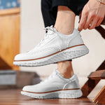Woven Leather Brogue Lace-Up Sneakers for Men - View 16