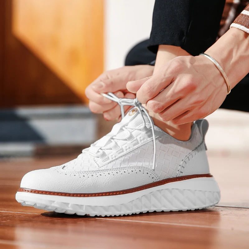 Woven Leather Brogue Lace-Up Sneakers for Men - View 17
