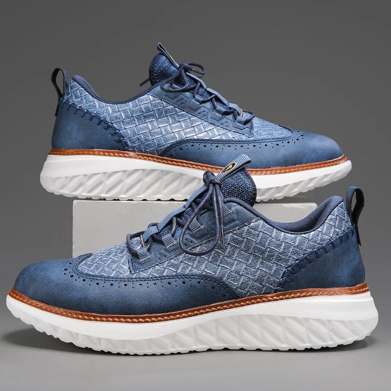 Woven Leather Brogue Lace-Up Sneakers for Men - View 2