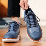 Woven Leather Brogue Lace-Up Sneakers for Men - View 3