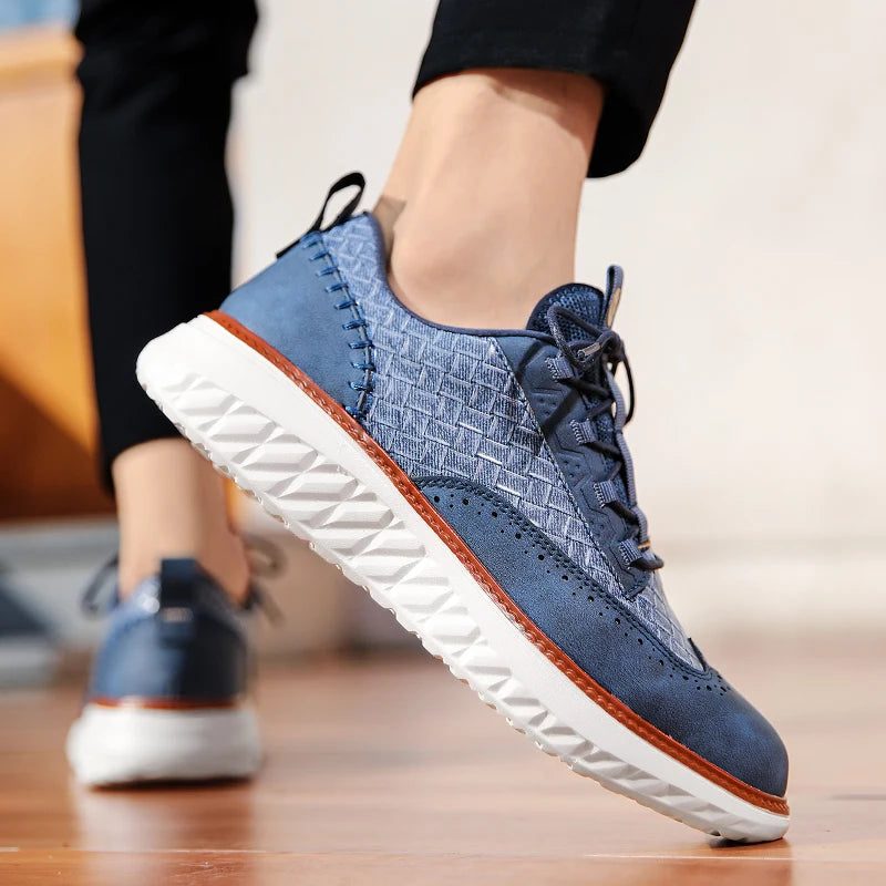 Woven Leather Brogue Lace-Up Sneakers for Men - View 4