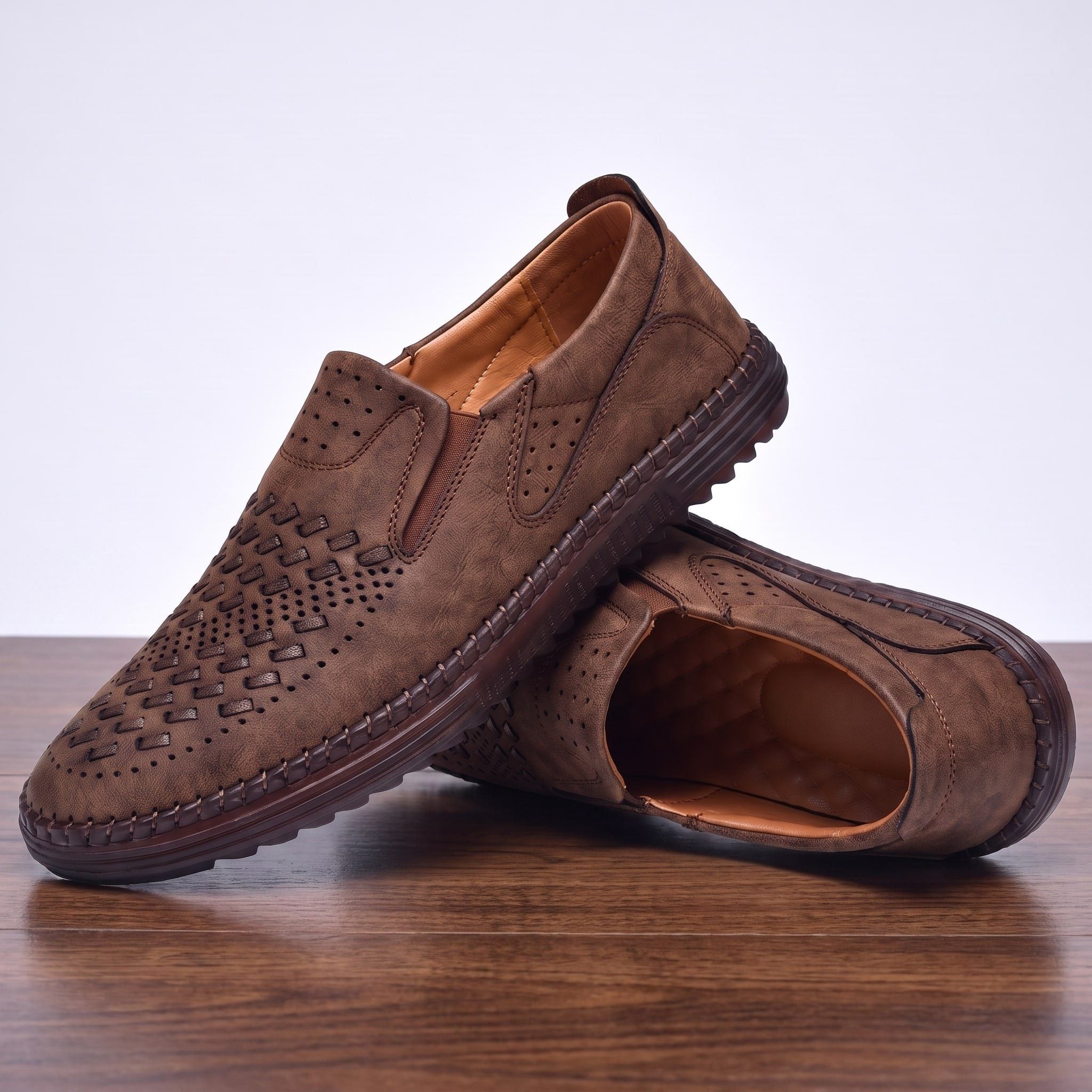 Woven Slip-On Man-Made Leather Loafers for Men