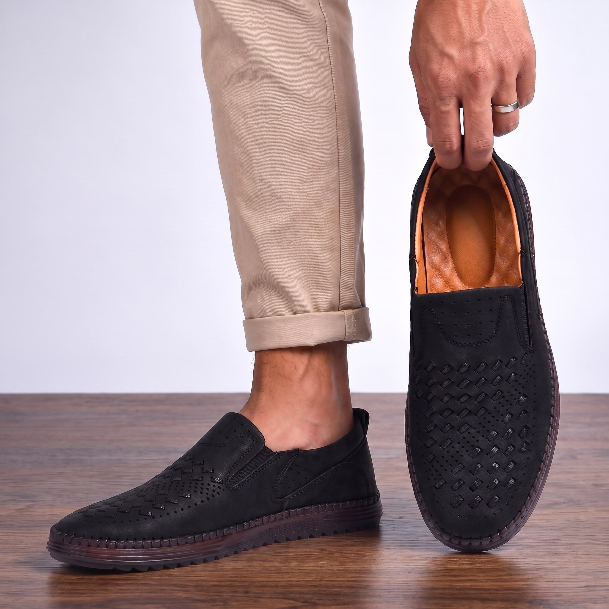 Woven Slip-On Man-Made Leather Loafers for Men - View 9