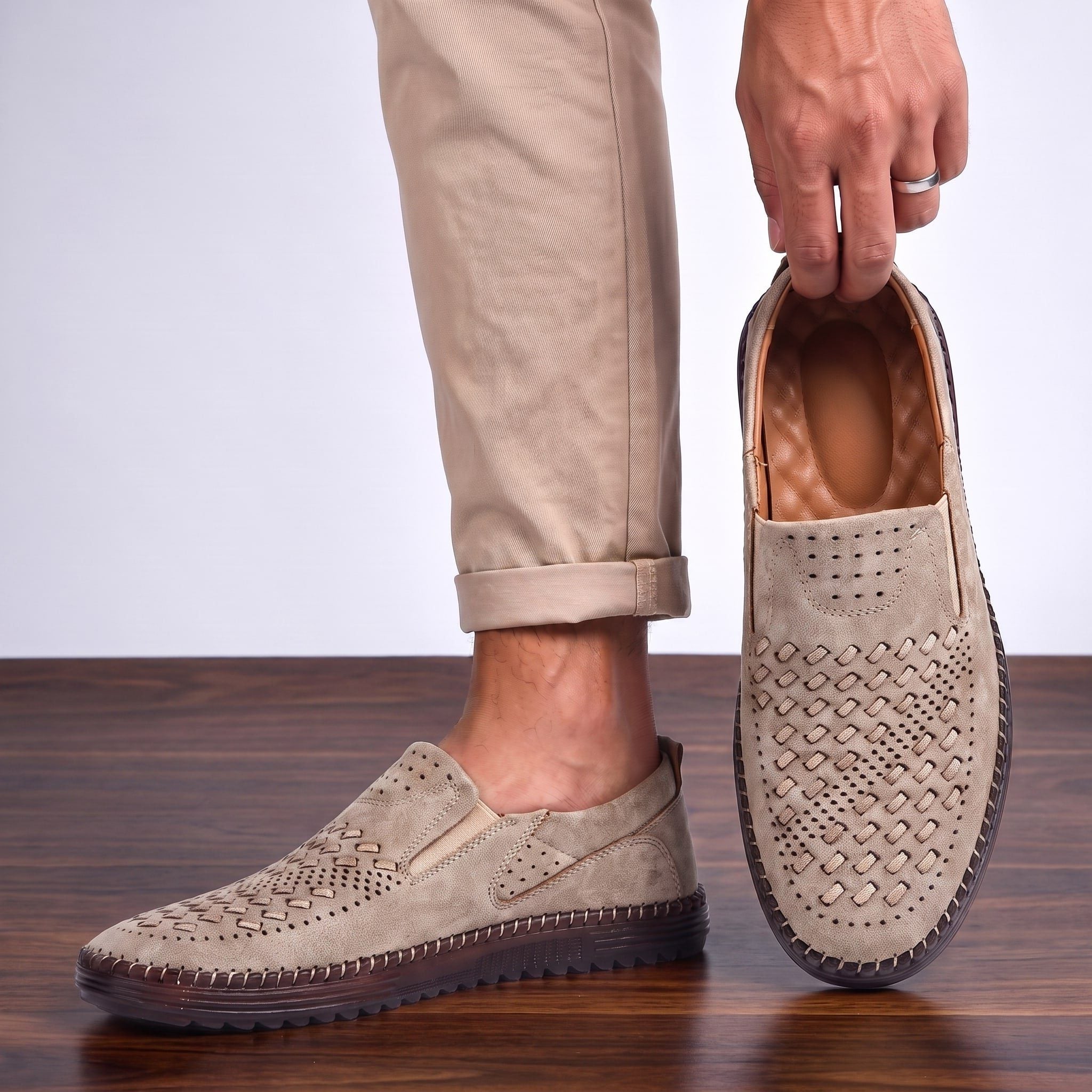 Woven Slip-On Man-Made Leather Loafers for Men - View 11