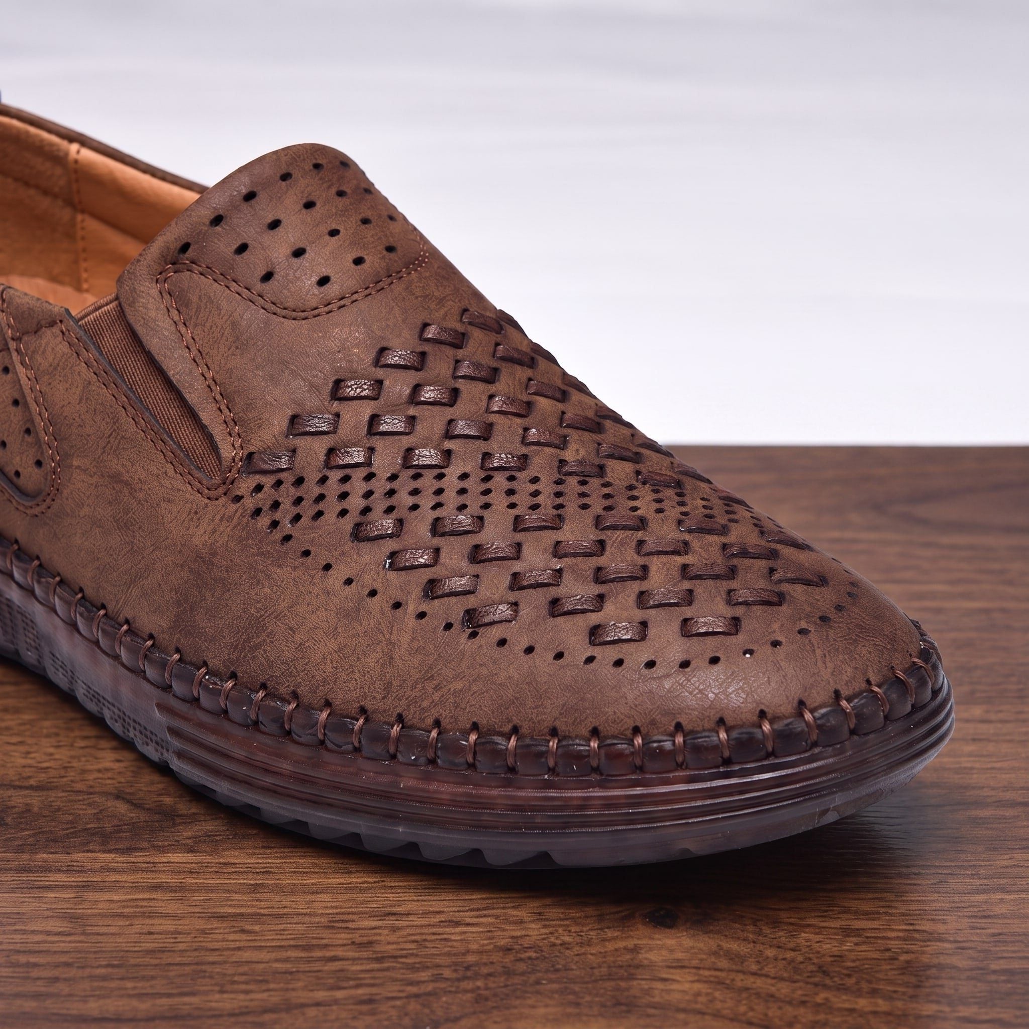 Woven Slip-On Man-Made Leather Loafers for Men - View 3