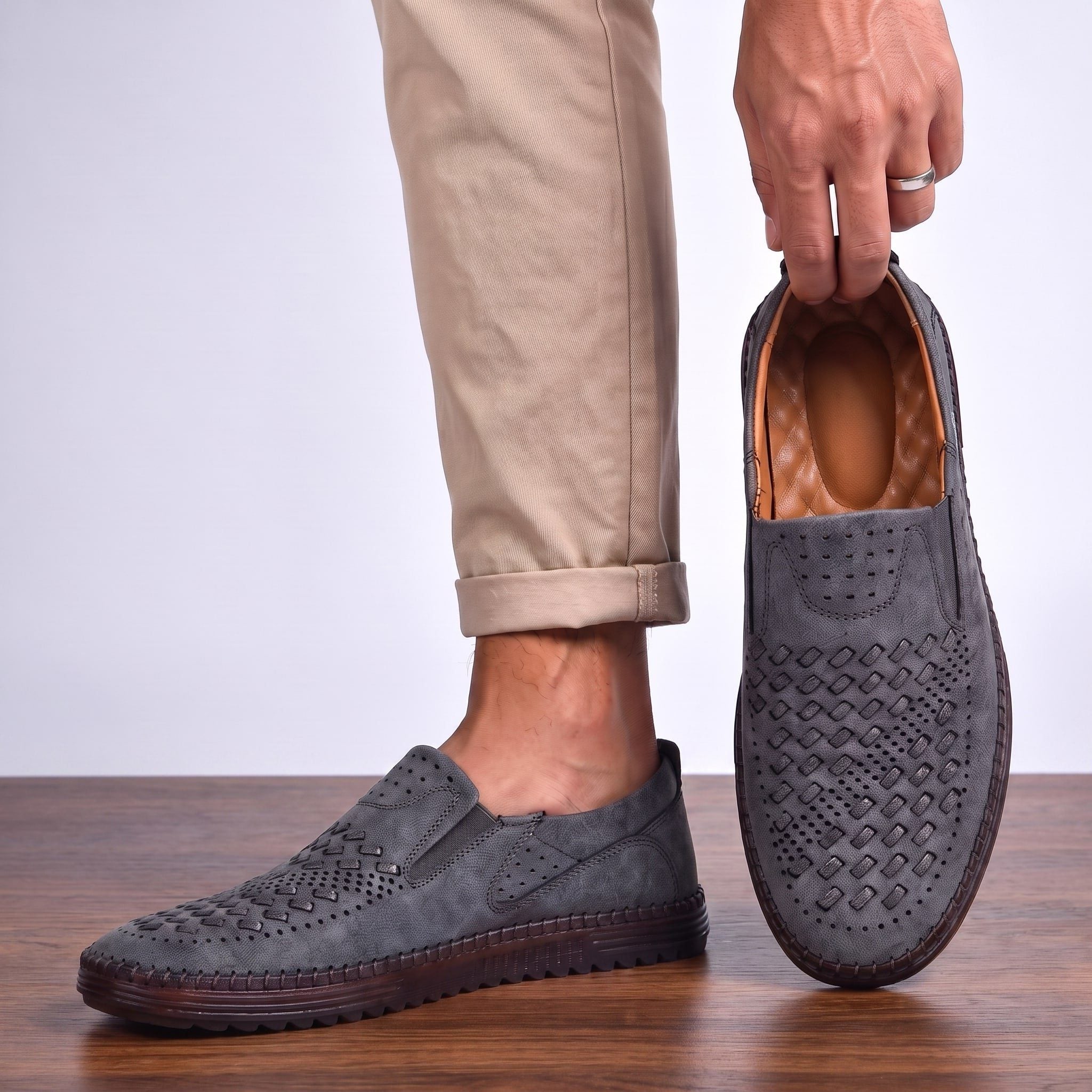Woven Slip-On Man-Made Leather Loafers for Men - View 7