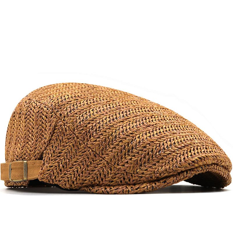 Woven Straw Flat Cap with Adjustable Back Strap for Men