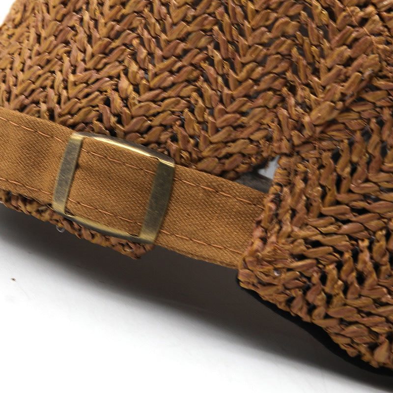 Woven Straw Flat Cap with Adjustable Back Strap for Men - View 4