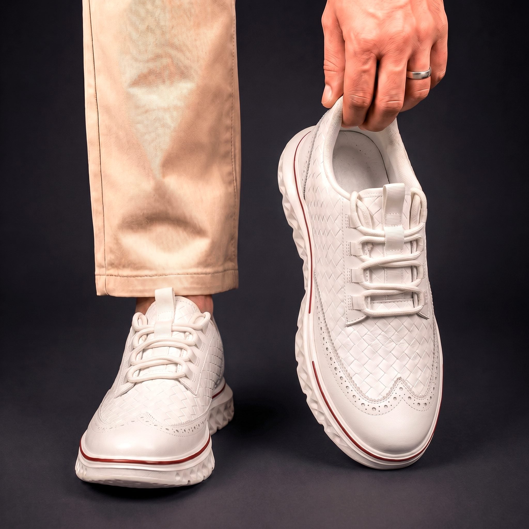 Woven Wingtip Lace-Up Leather Shoes for Men - View 9