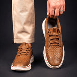 Woven Wingtip Lace-Up Leather Shoes for Men - View 3