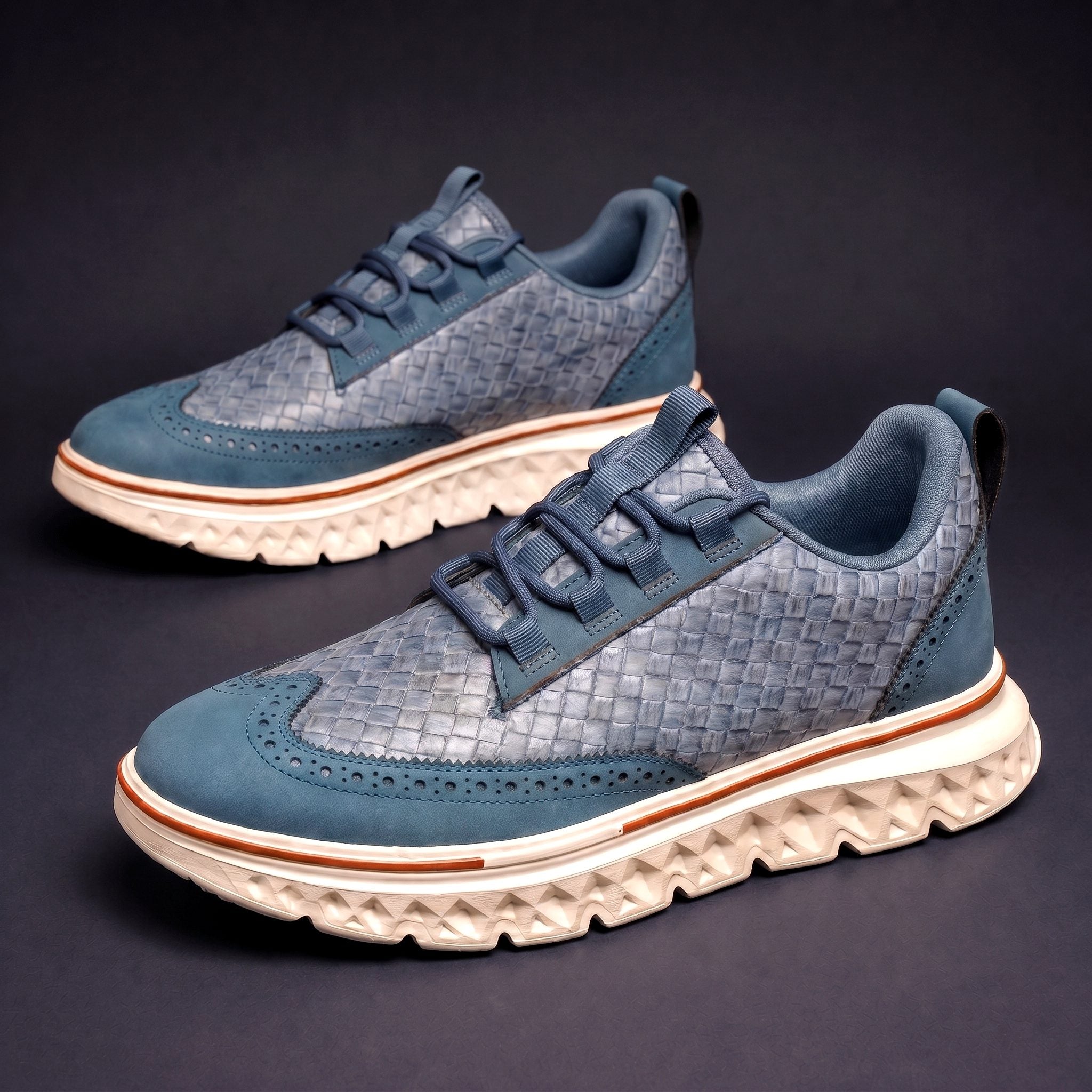 Woven Wingtip Lace-Up Leather Shoes for Men - View 5