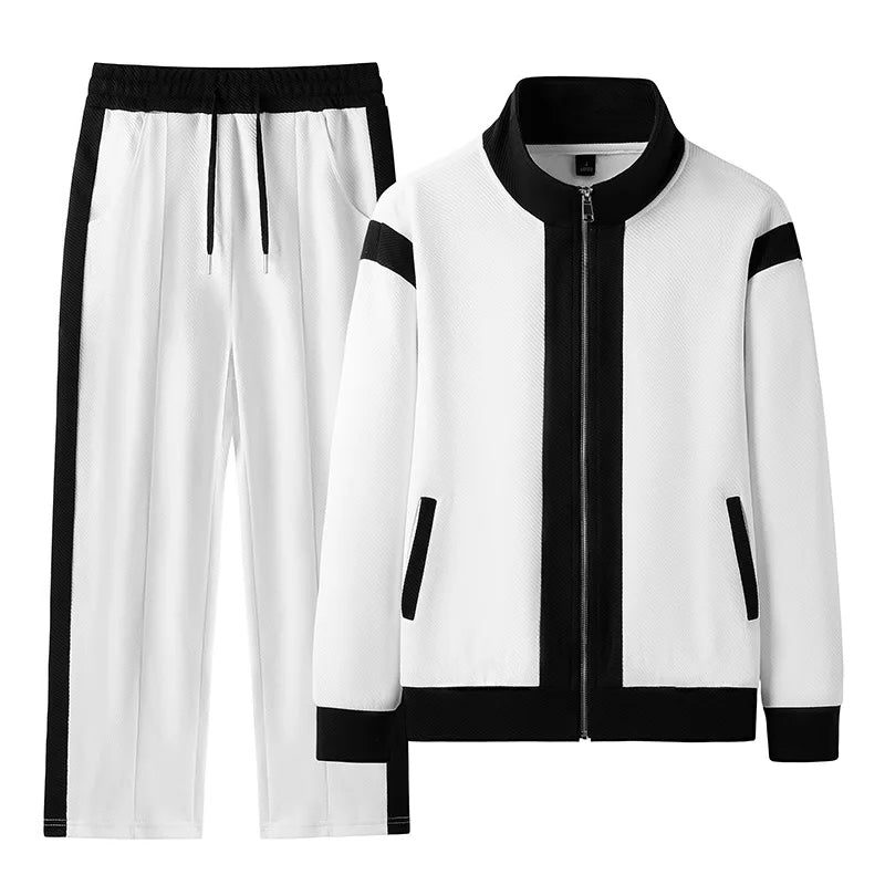 Zip-Up Jacket and Tapered Sweatpants Set for Men - White