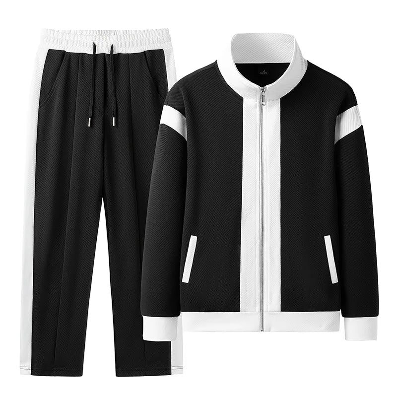 Zip-Up Jacket and Tapered Sweatpants Set for Men - Black