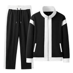 Zip-Up Jacket and Tapered Sweatpants Set for Men - Black