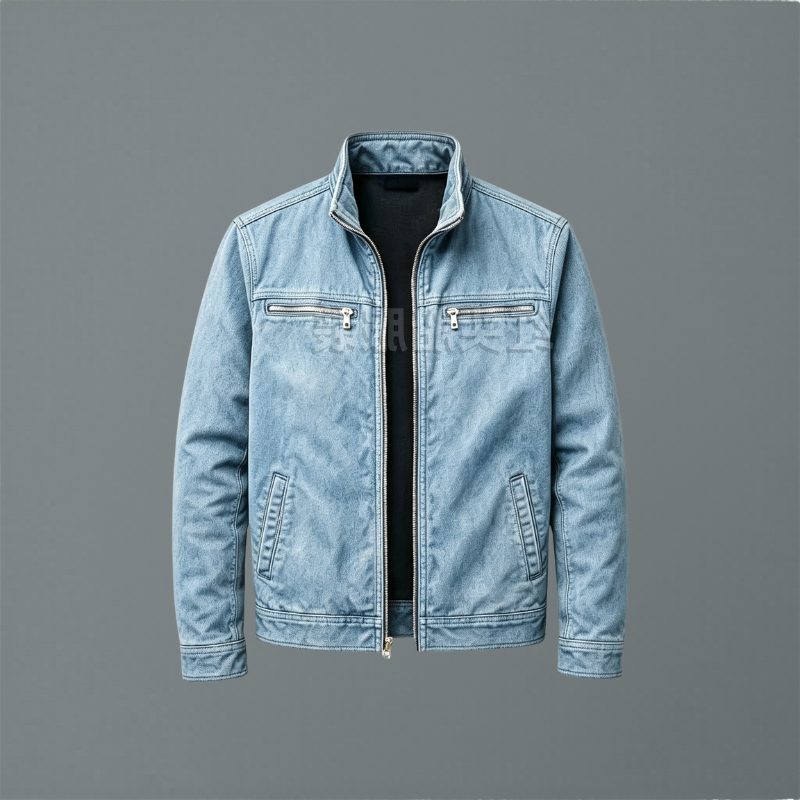 Zip-Up Stand Collar Cotton Jacket for Men - Blue