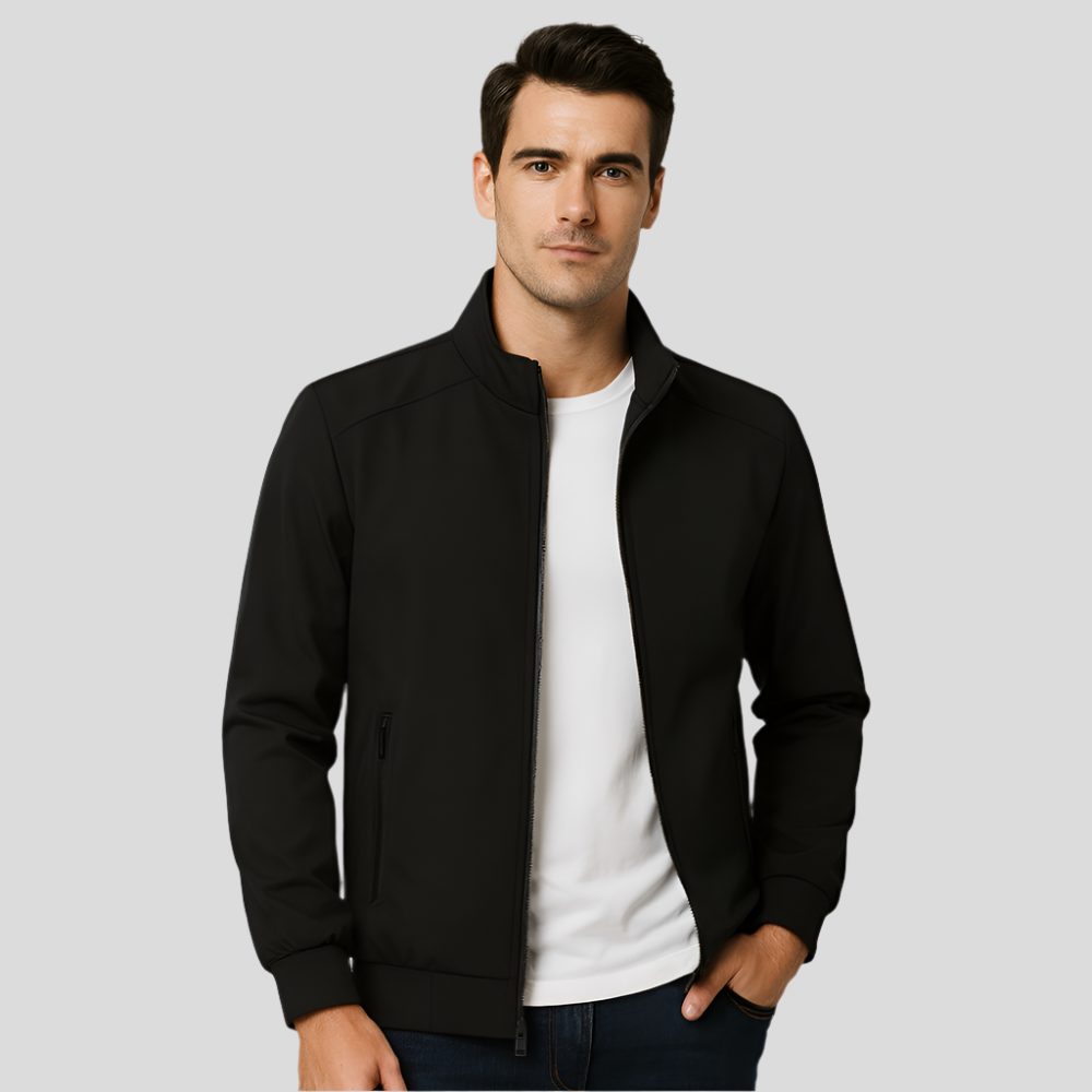Zip-Up Stand Collar Jacket for Men - Black