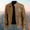 Zip-Up Stand Collar Leather Jacket for Men - Light Brown