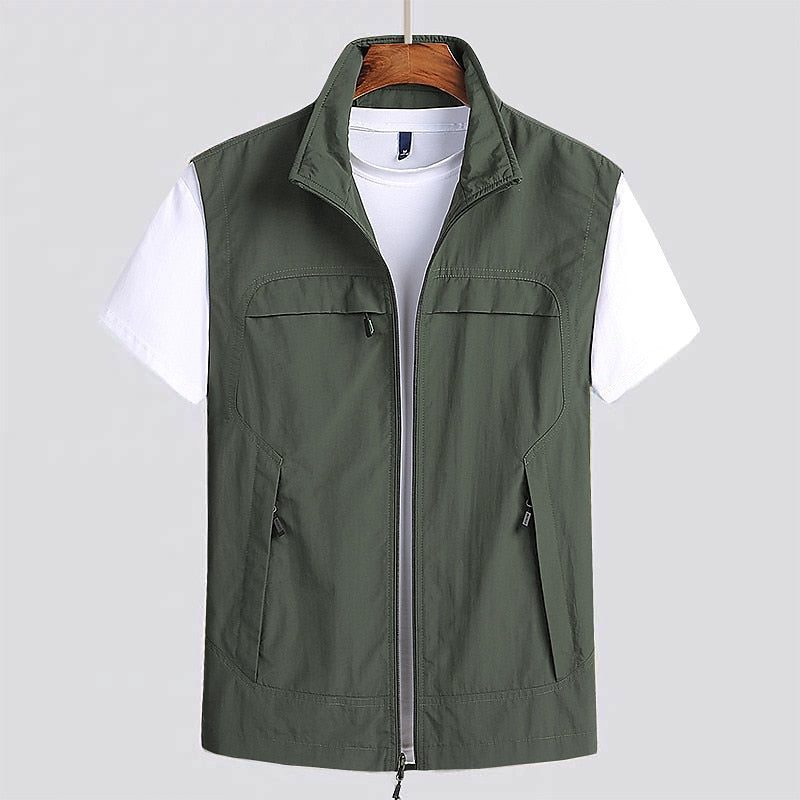 Zip-Up Stand Collar Vest for Men - Dark Green