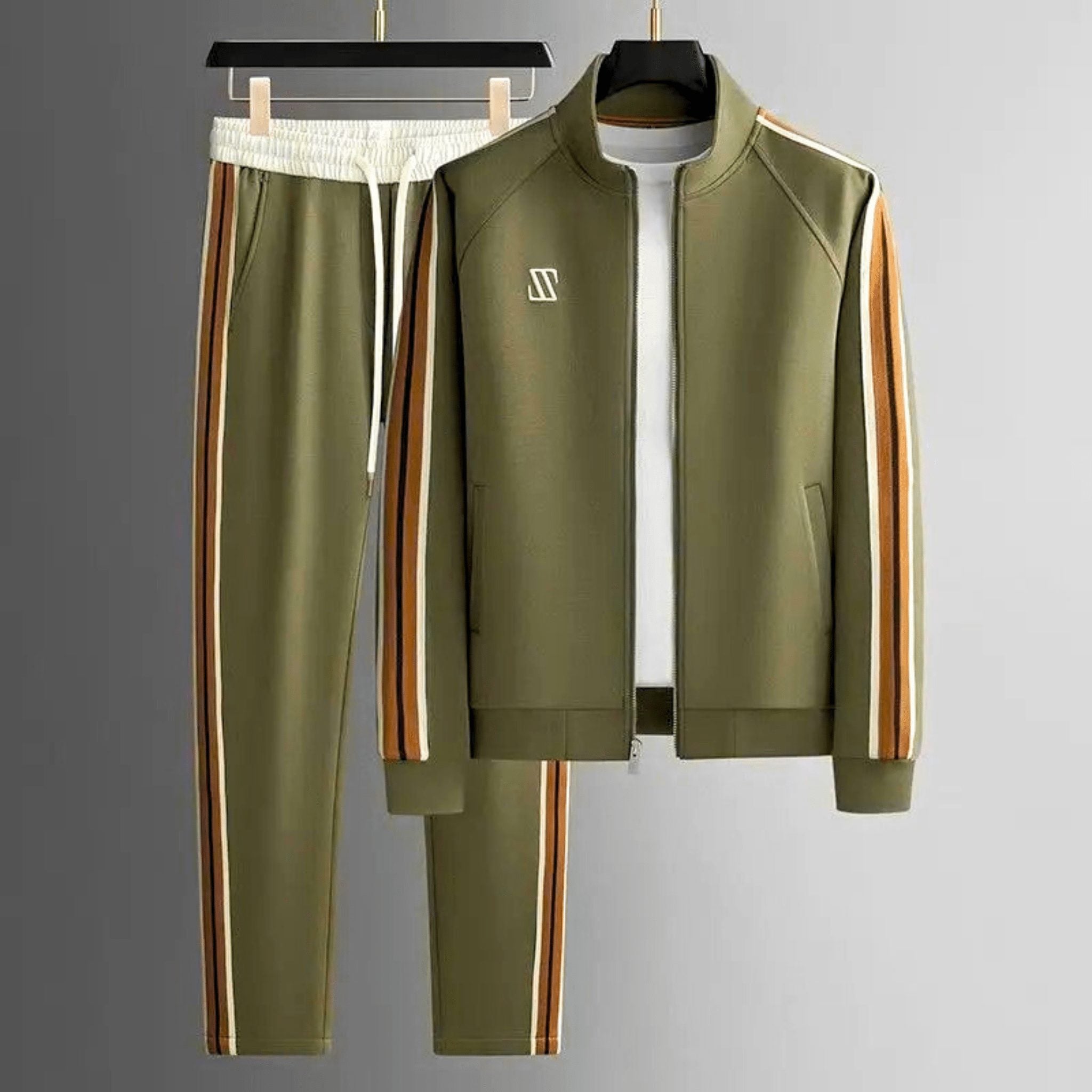 Zip-Up Tracksuit Set for Men - Olive