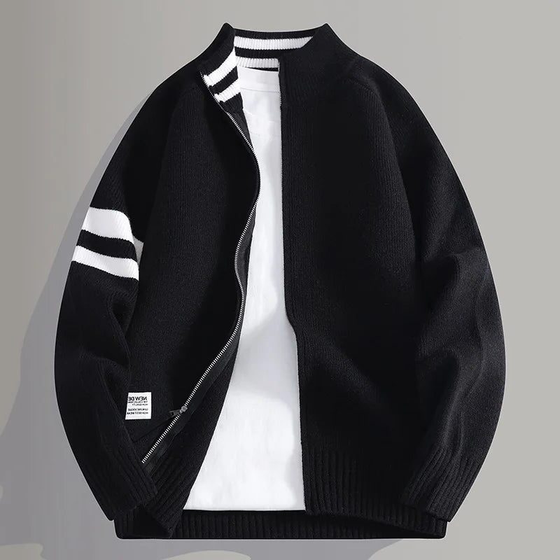 Zip-Up Wool-Blend Sweater with Ribbed Collar for Men - View 10