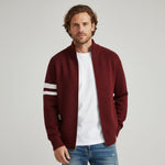 Zip-Up Wool-Blend Sweater with Ribbed Collar for Men - Maroon