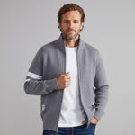 Zip-Up Wool-Blend Sweater with Ribbed Collar for Men - Slate Gray