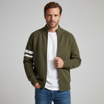 Zip-Up Wool-Blend Sweater with Ribbed Collar for Men - Army Green
