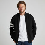 Zip-Up Wool-Blend Sweater with Ribbed Collar for Men - Charcoal
