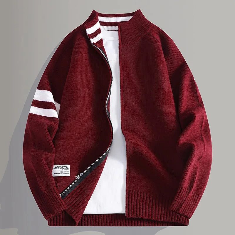 Zip-Up Wool-Blend Sweater with Ribbed Collar for Men - View 4