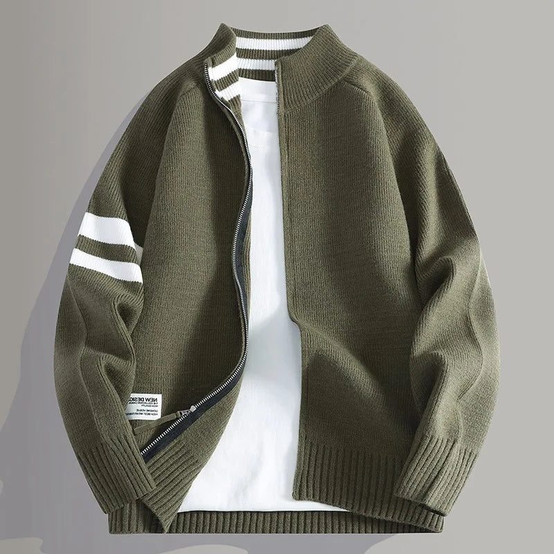 Zip-Up Wool-Blend Sweater with Ribbed Collar for Men - View 8